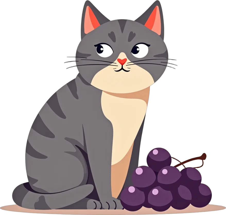 Кошка рядом с виноградом