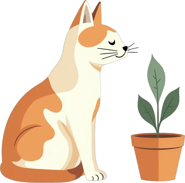 Кошка нюхает комнатное растение